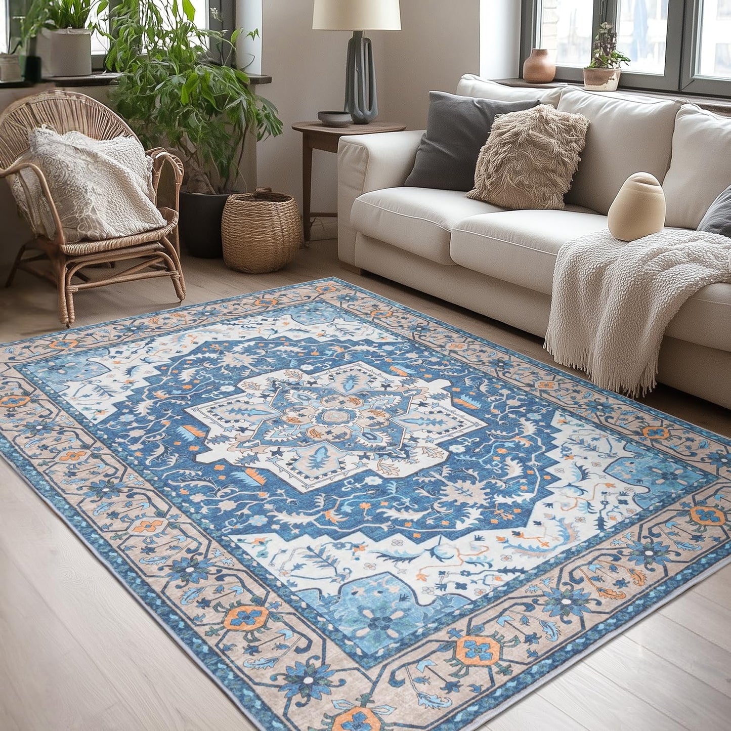 Faux-Wool Area Rug - Blue Brown