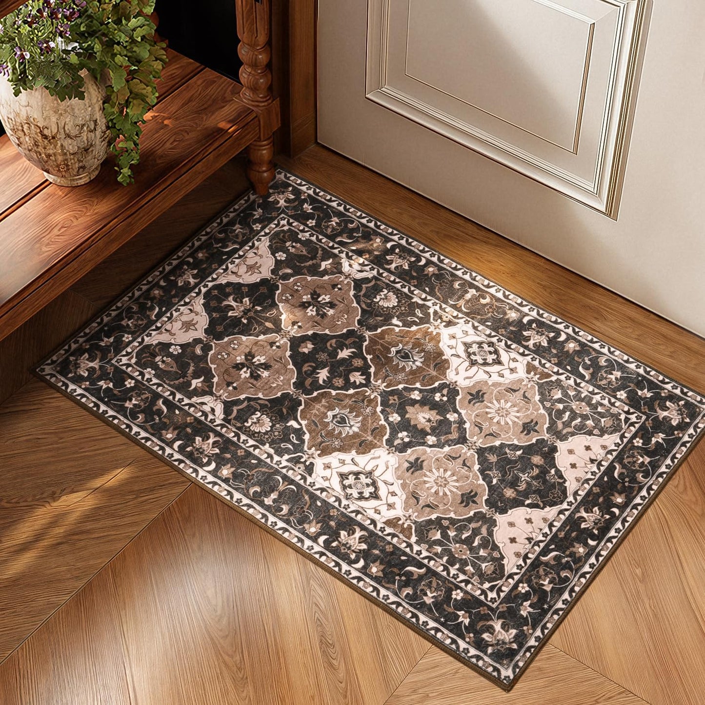 Faux Wool Moroccan Small Area Rug - Taupe and Beige