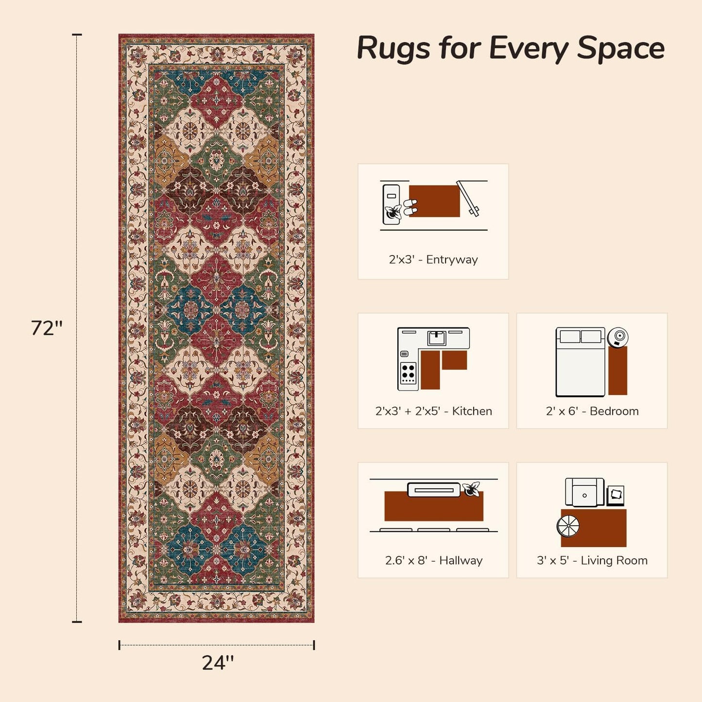 Moroccan Faux Wool Runner Rug - Classic Red and Cream