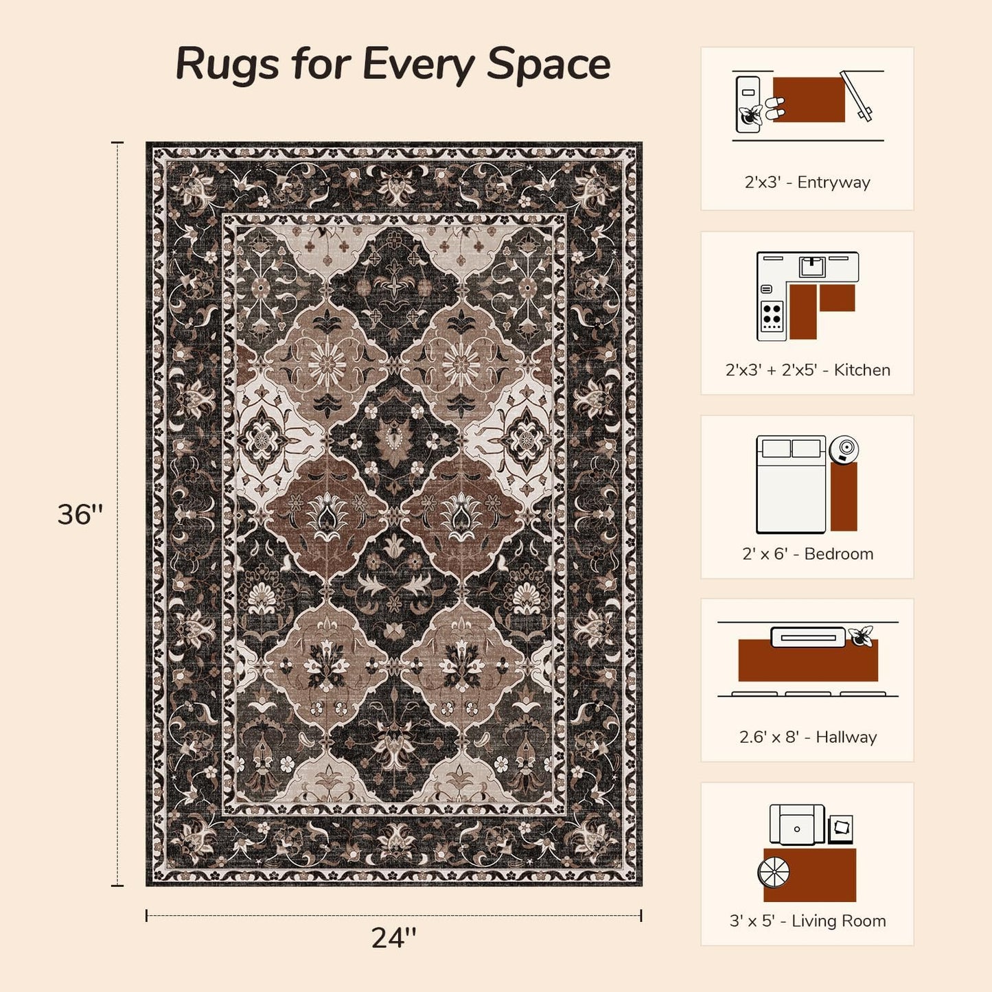 Faux Wool Moroccan Small Area Rug - Taupe and Beige