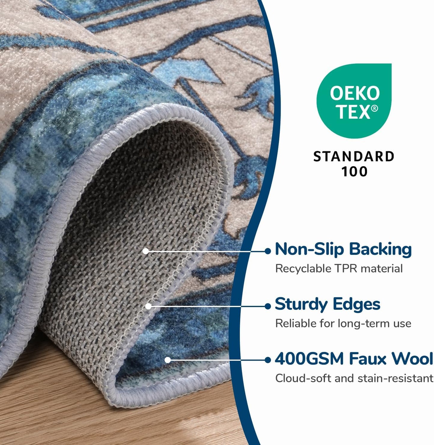 Faux-Wool Area Rug - Blue Brown