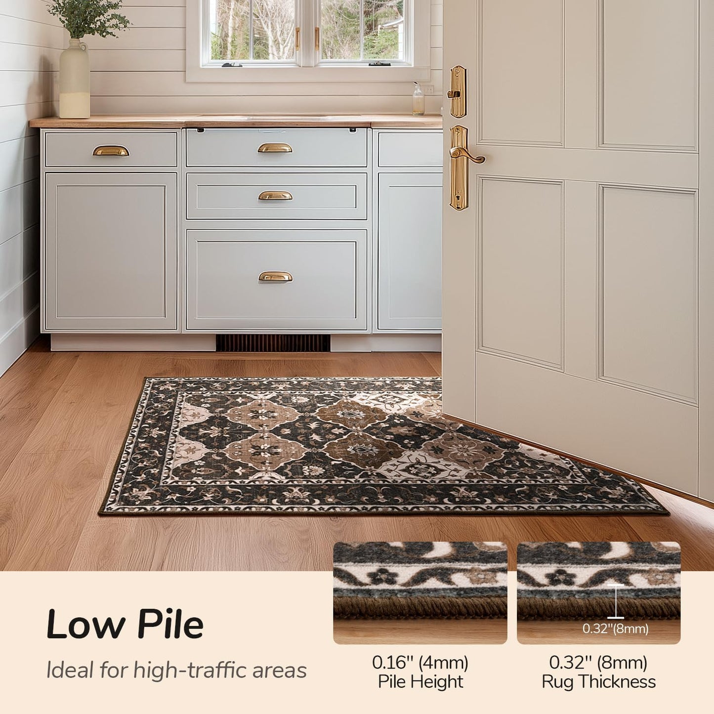 Faux Wool Moroccan Small Area Rug - Taupe and Beige