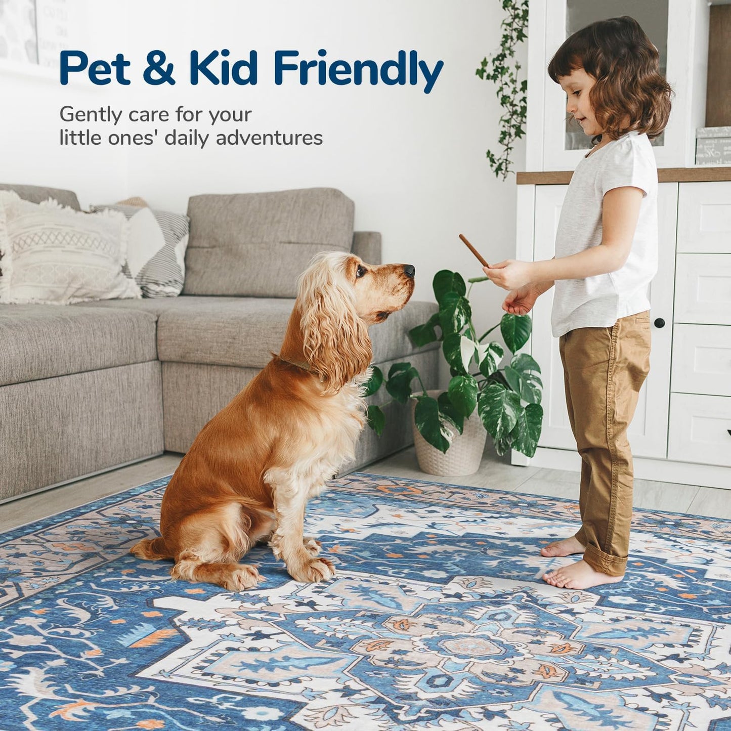 Faux-Wool Area Rug - Blue Brown