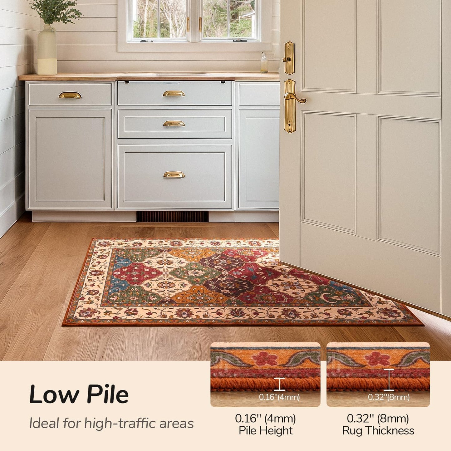 Moroccan Faux Wool Runner Rug - Classic Red and Cream