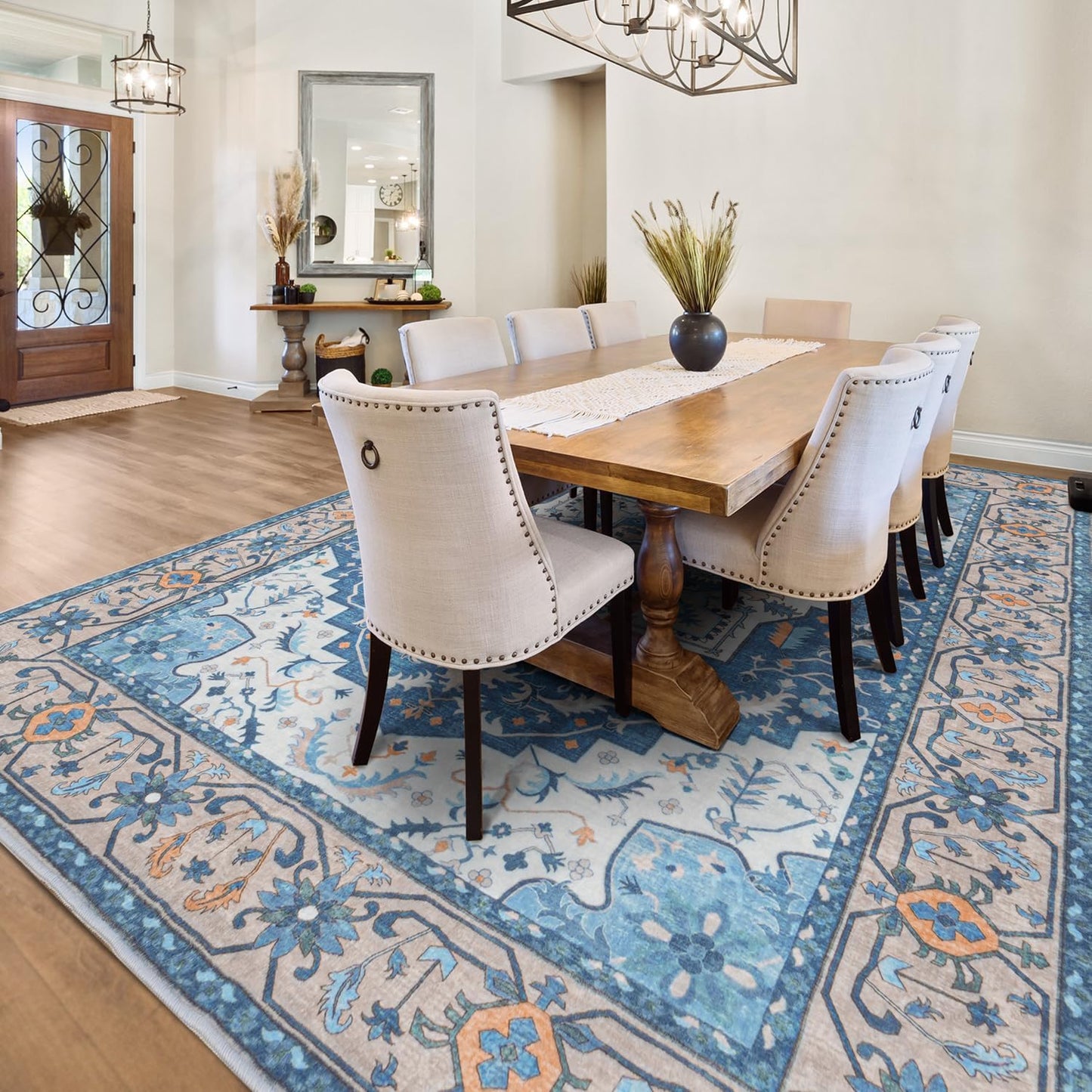 Faux-Wool Area Rug - Blue Brown