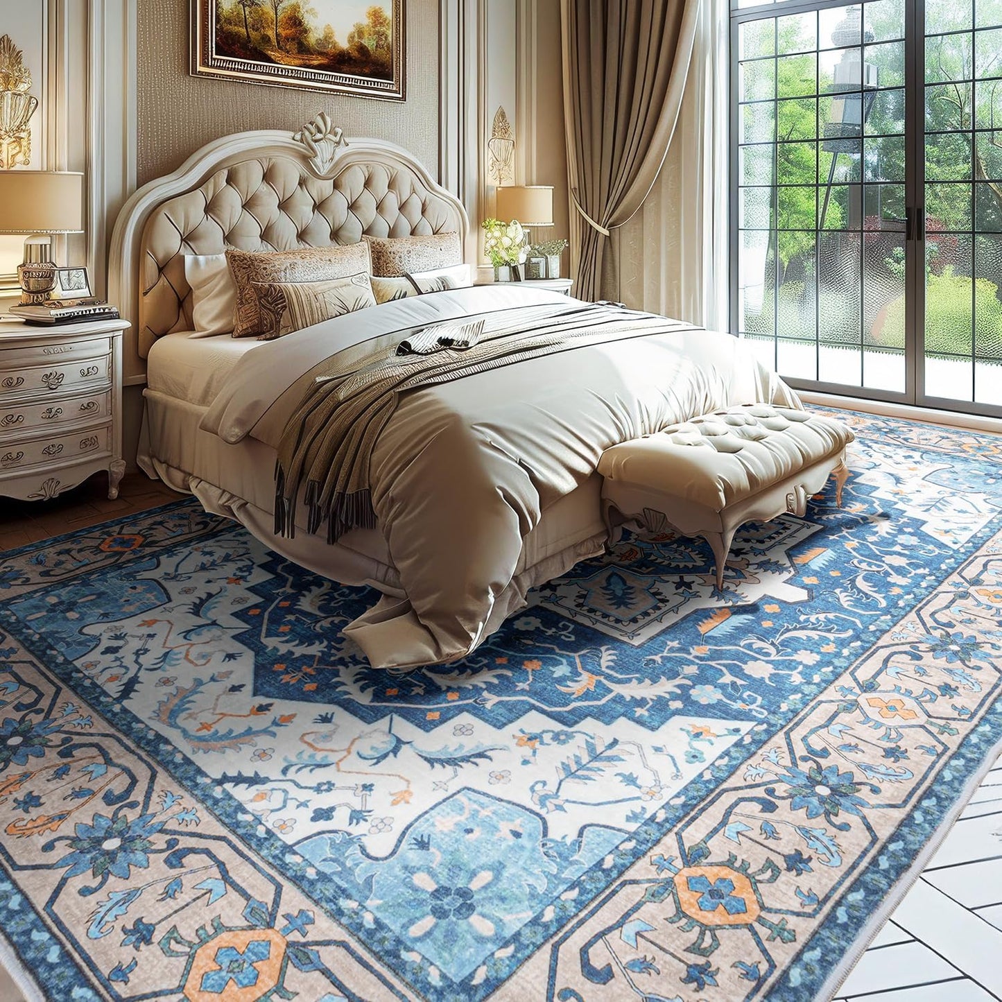 Faux-Wool Area Rug - Blue Brown