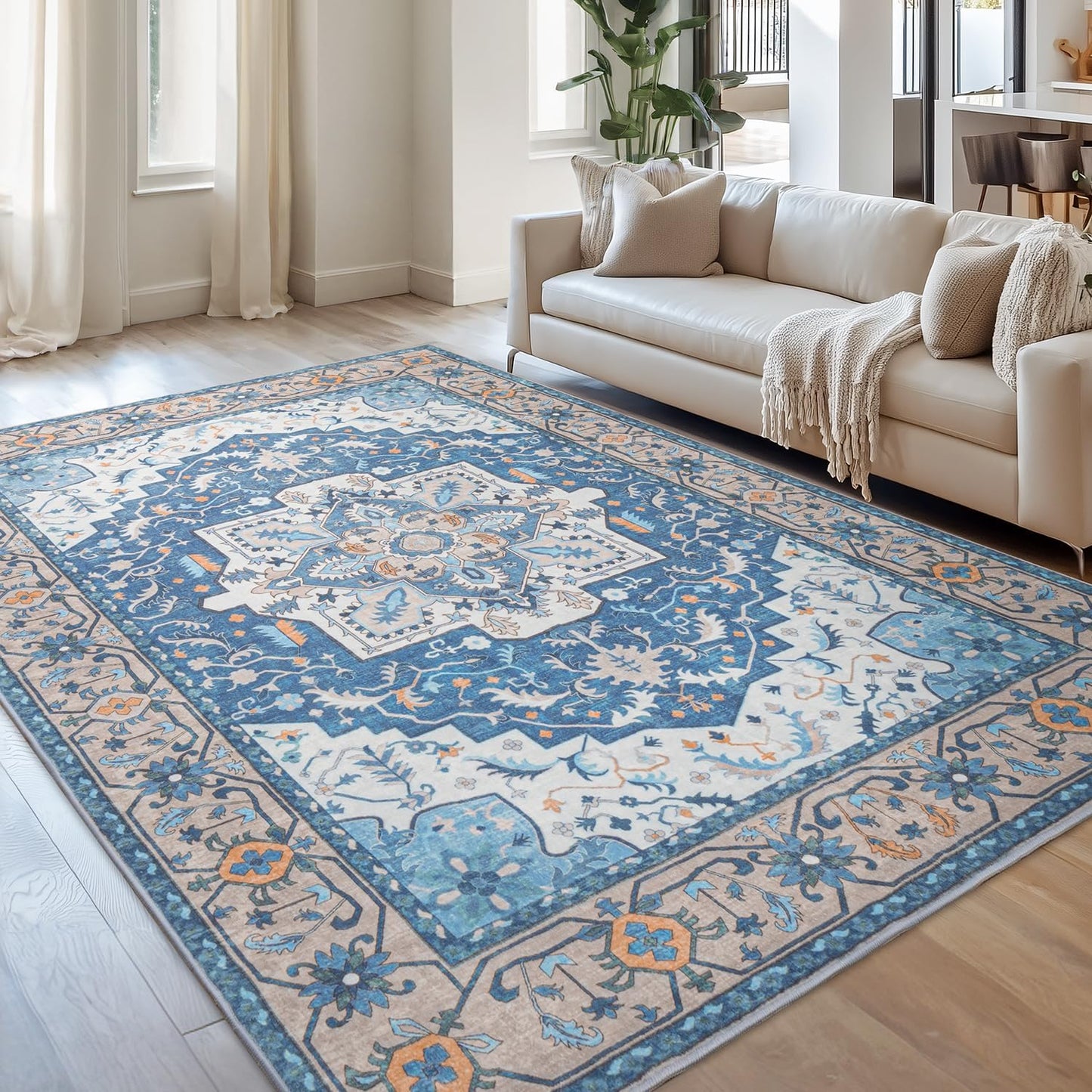 Faux-Wool Area Rug - Blue Brown