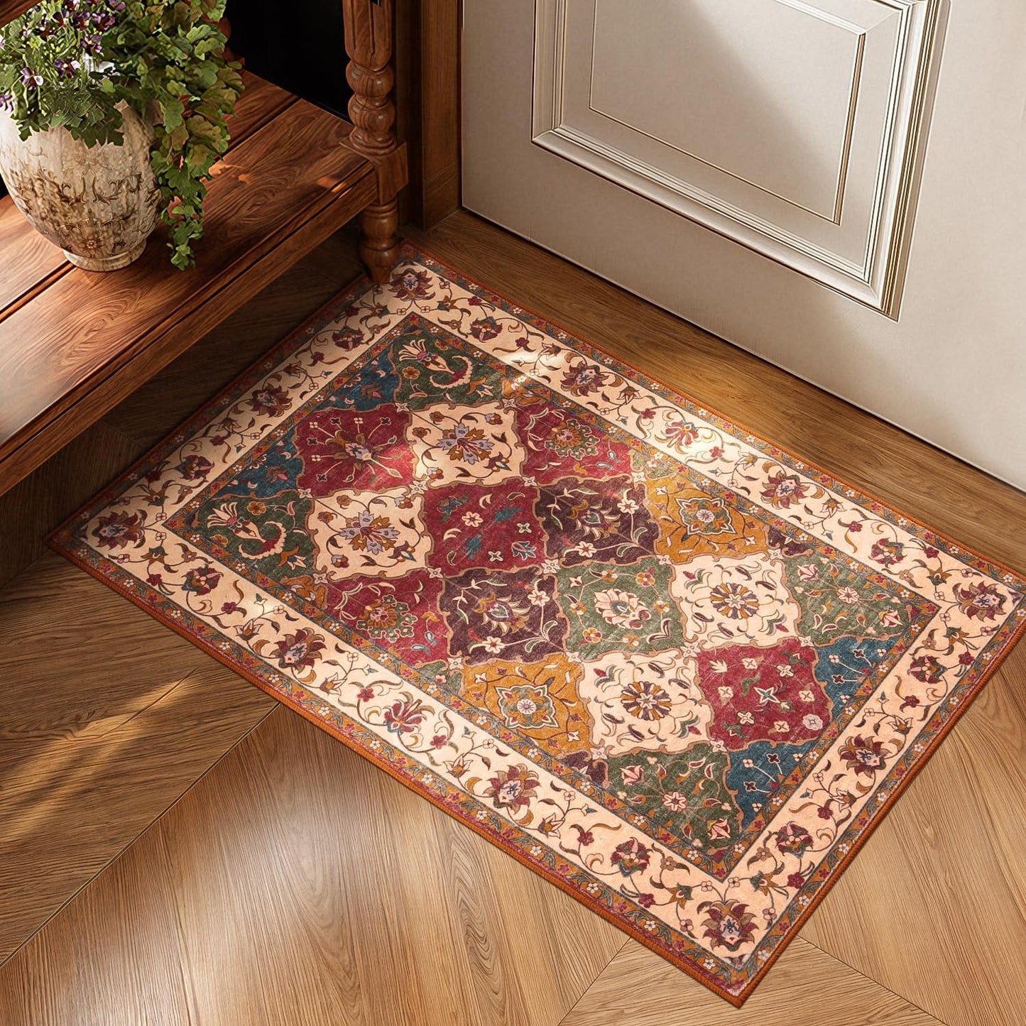 Moroccan Faux Wool Runner Rug - Classic Red and Cream