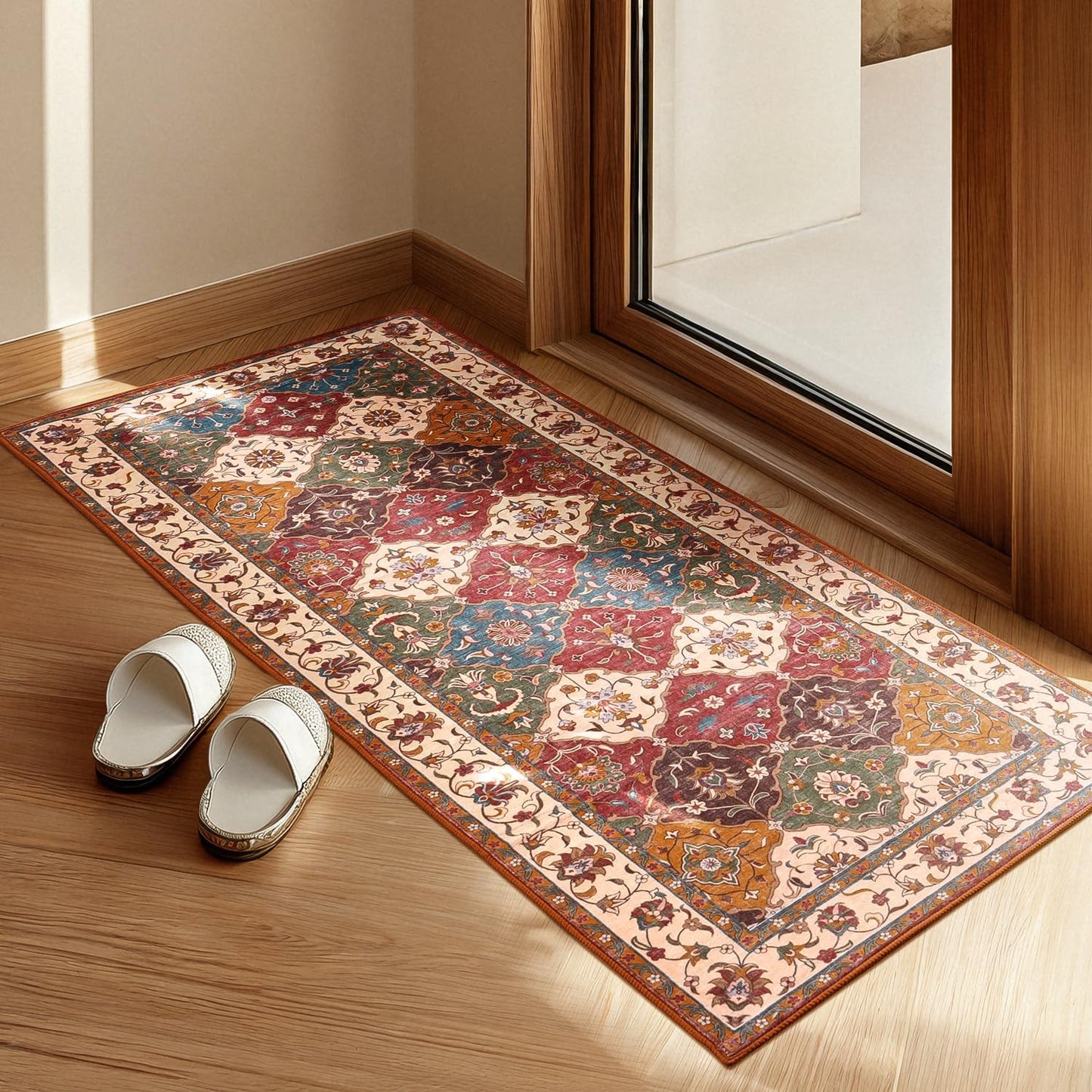 Moroccan Faux Wool Runner Rug - Classic Red and Cream