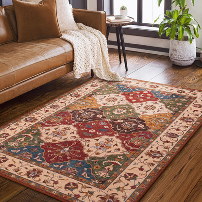 Moroccan Faux Wool Runner Rug - Classic Red and Cream