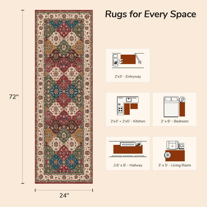 Moroccan Faux Wool Runner Rug - Classic Red and Cream