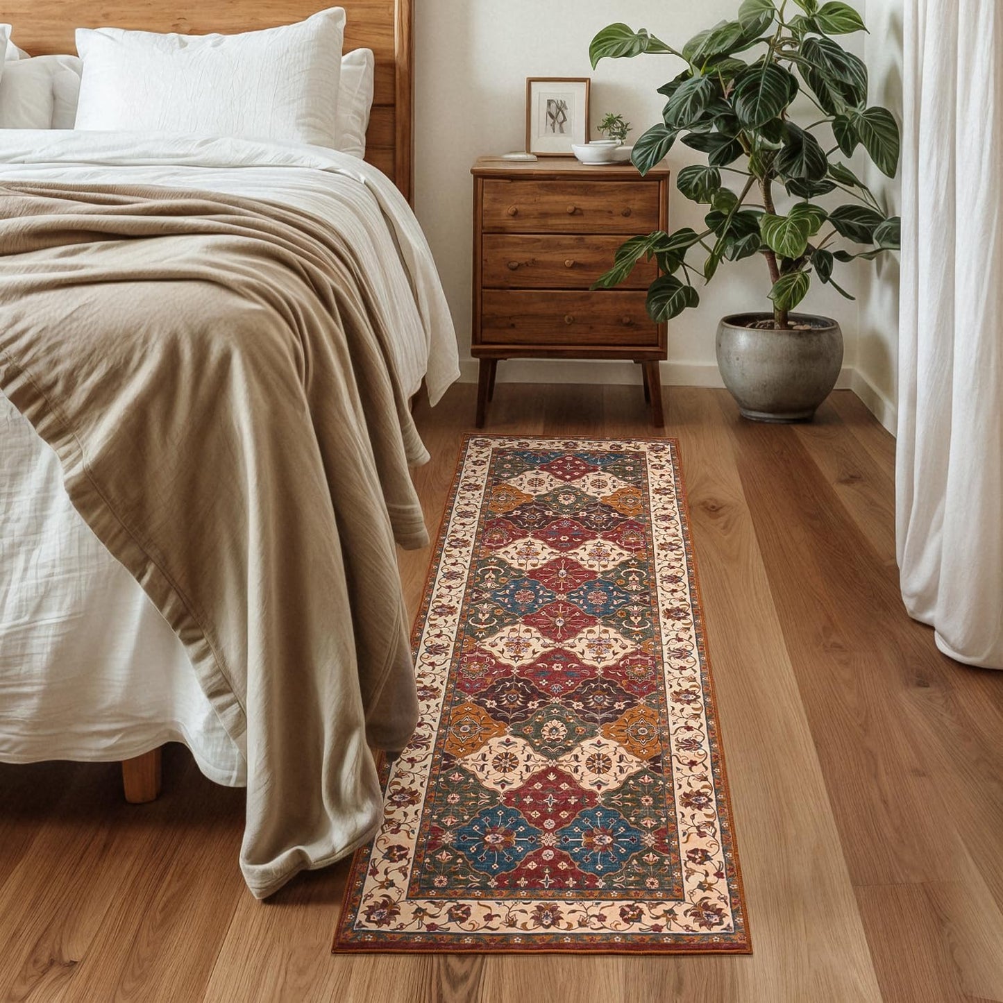 Moroccan Faux Wool Runner Rug - Classic Red and Cream